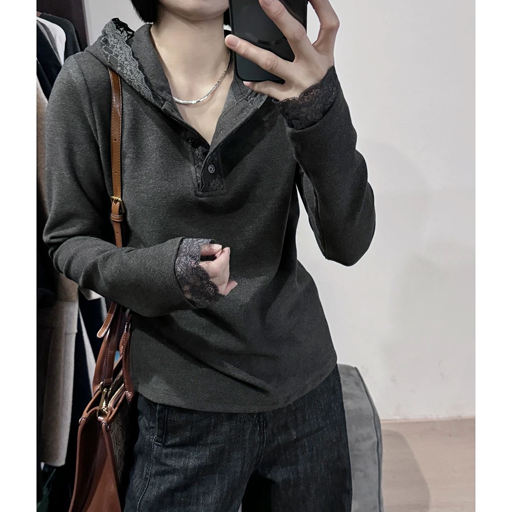 大衣叠穿必备蕾丝花边秋冬新款设计师款高级洋气打底衫上衣