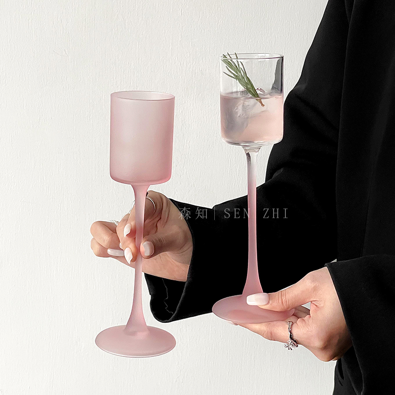 ins风法式渐变粉直筒高颜值酒杯玻璃高脚杯香槟杯创意鸡尾酒杯