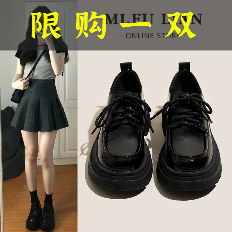百丽纯爱黑色赫本风小皮鞋女英伦风单鞋2023春夏新款松糕厚底乐
