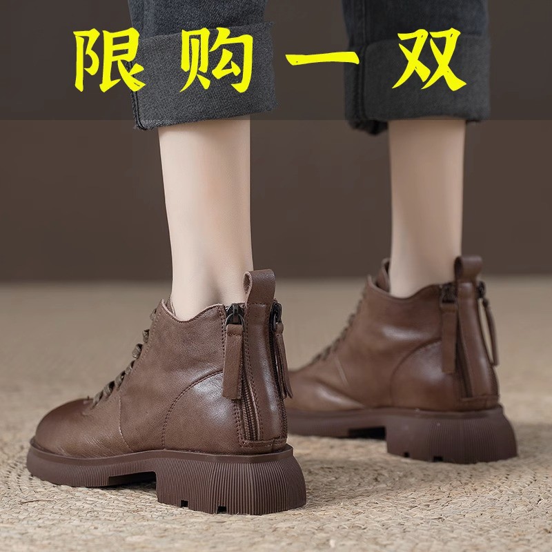 百丽纯爱英伦风马丁靴女2023年秋季新款短筒女靴休闲百搭复古短