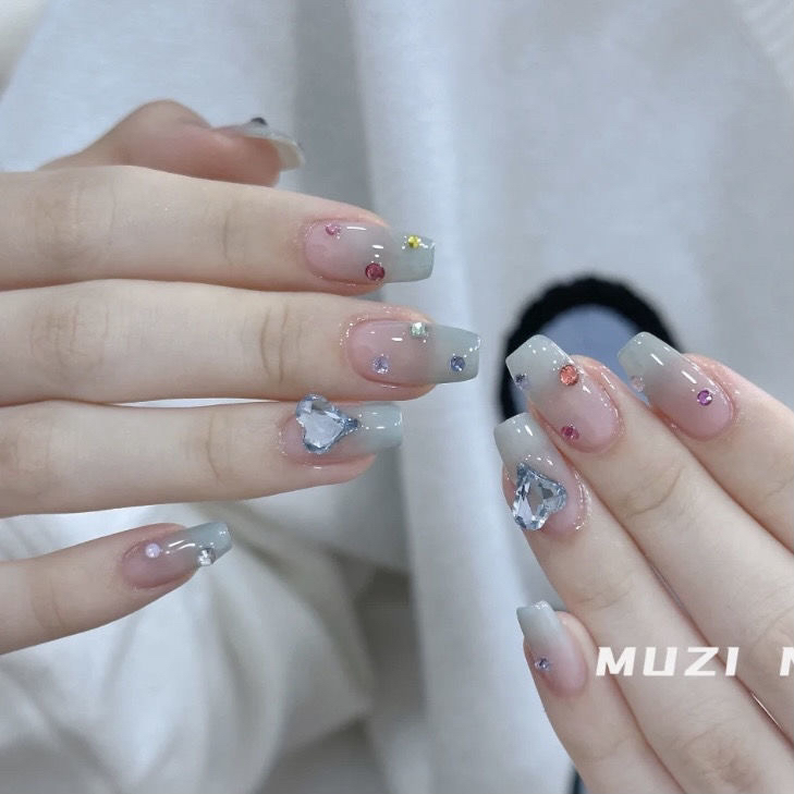 【蓝宝石之恋】雾霾蓝光疗渐变甜美纯欲纯手工穿戴甲