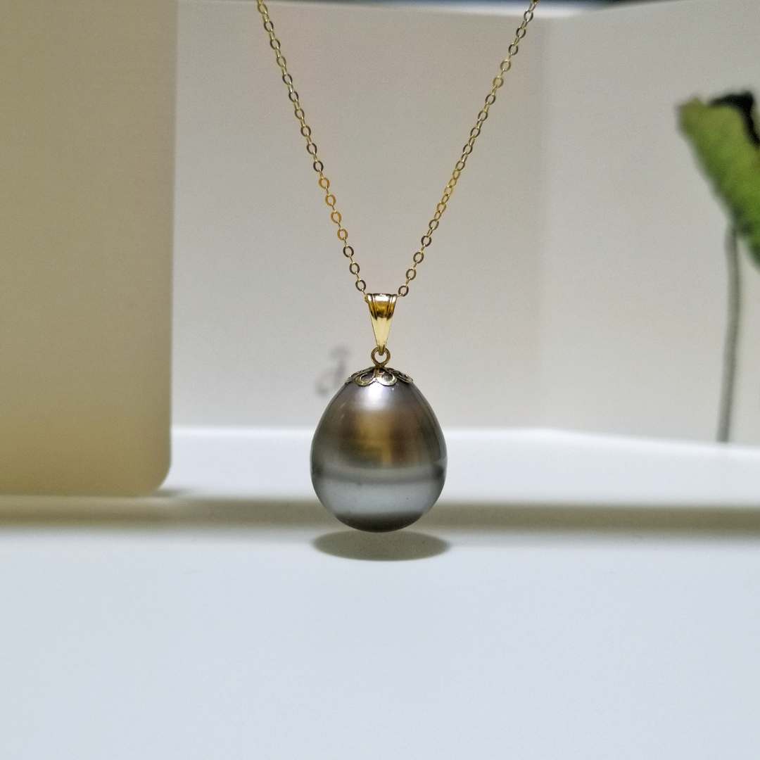 日月明18K 15.5-18m 巴洛克 大溪地黑珍珠吊坠（不含链）