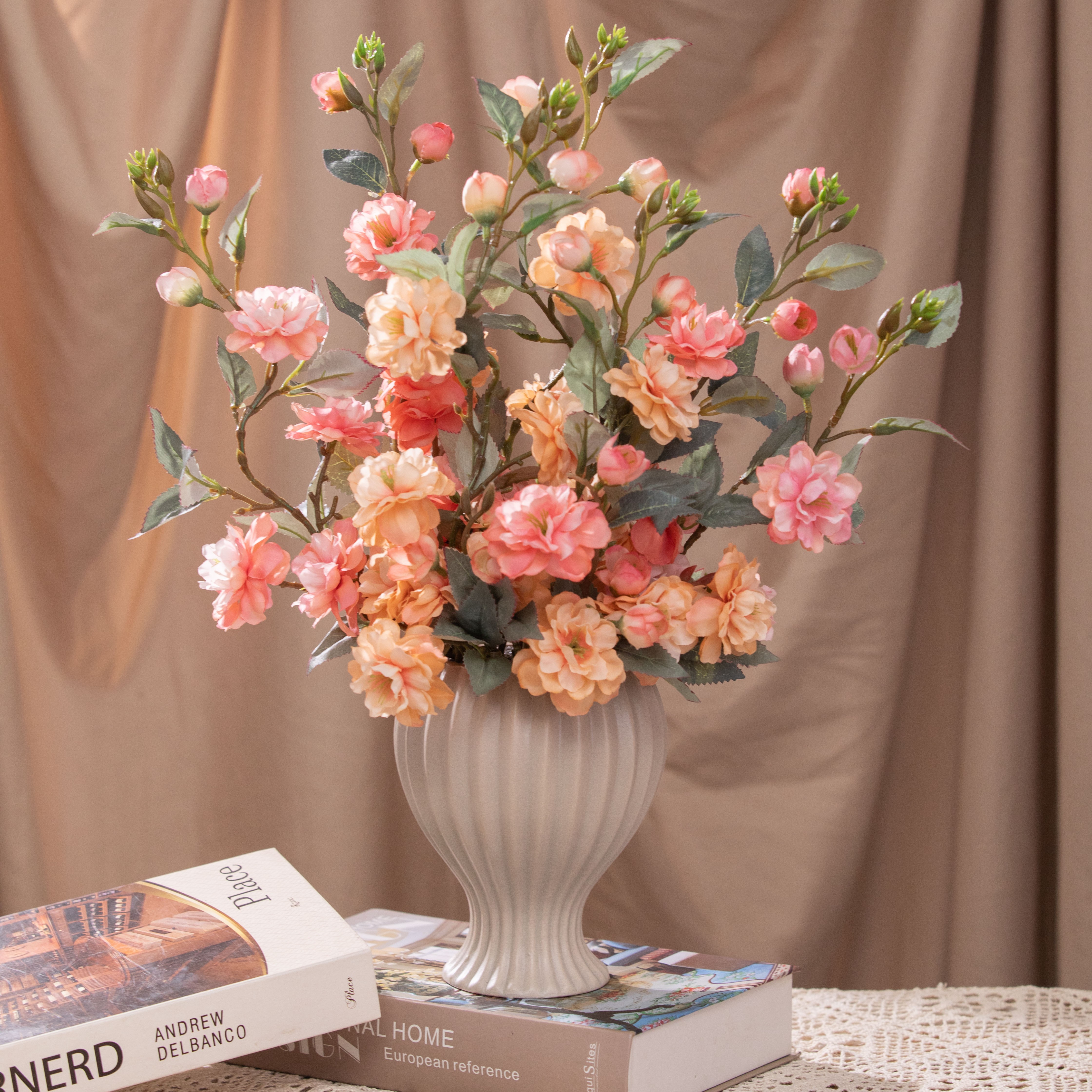 野山茶花高端仿真花假花花卉装饰摆件客厅电视柜玄关餐桌拍摄摆设