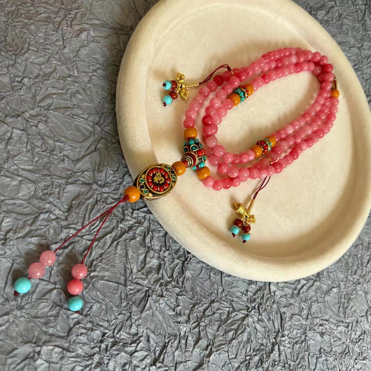 铜合金项链 (苏洛)气质百搭复古民族手工念珠叠戴斜挎手串项链