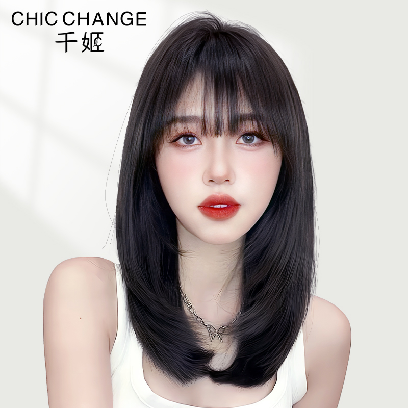 千姬假发2025锁骨发爆款品质假发女全真发头套初恋黑长直高颅顶