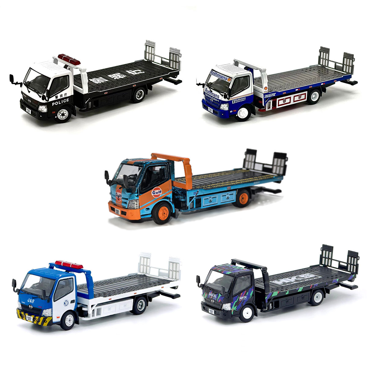 Unique UM 1:64日野300HINO Dutro全落地平板拖车运输车 合金车模