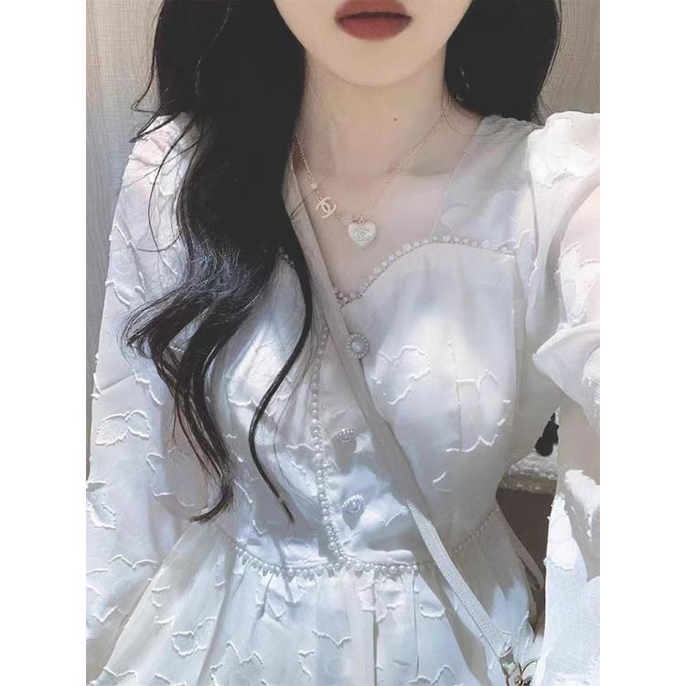 清法式初恋提花连衣裙女秋小个子高级感气质收腰甜美仙女温柔风裙