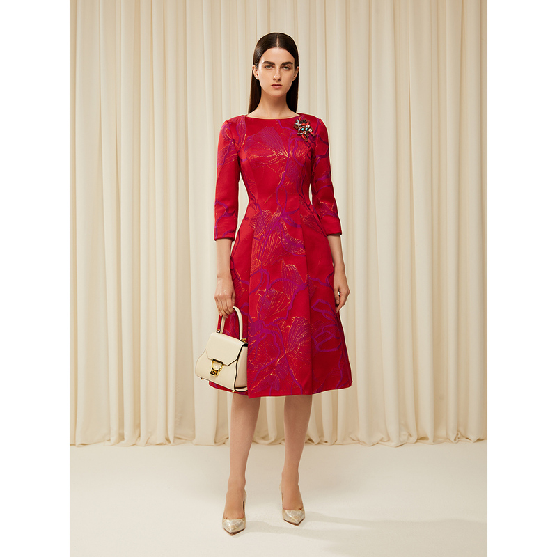 Song of Song歌中歌弧形领设计奢华提花面料连衣裙5C33305870
