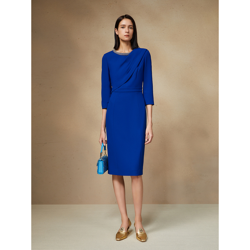 Song of Song歌中歌冬宝蓝色钉珠优雅修身连衣裙5C34505390