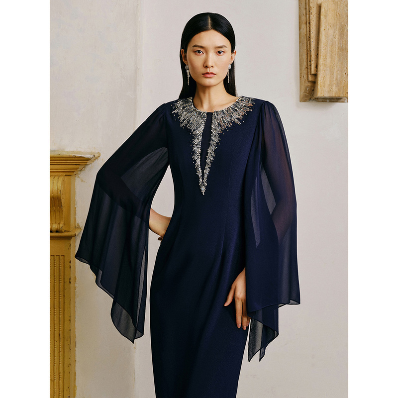 Song of Song歌中歌23秋深海蓝钉珠礼服连衣裙5C33305180