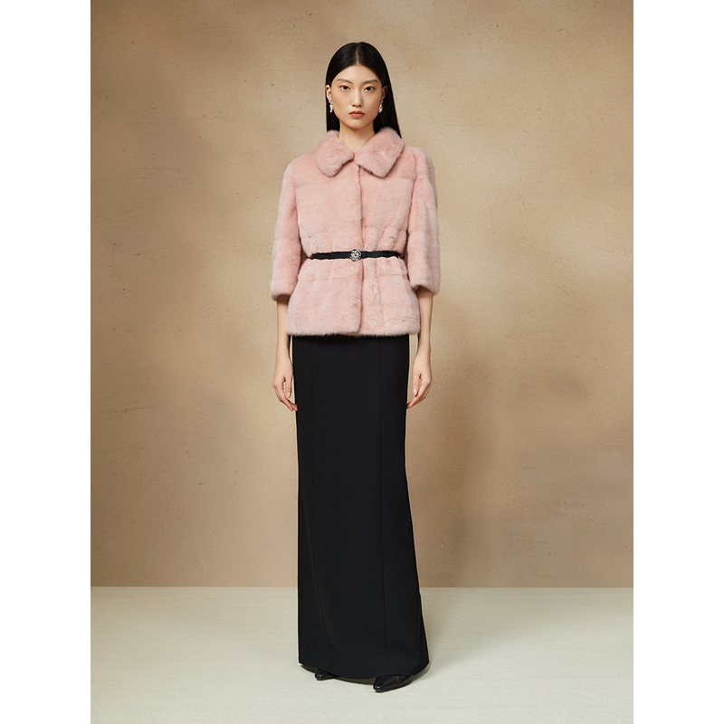 Song of Song歌中歌冬珍珠粉皮草桑蚕丝内衬外套5C64509350