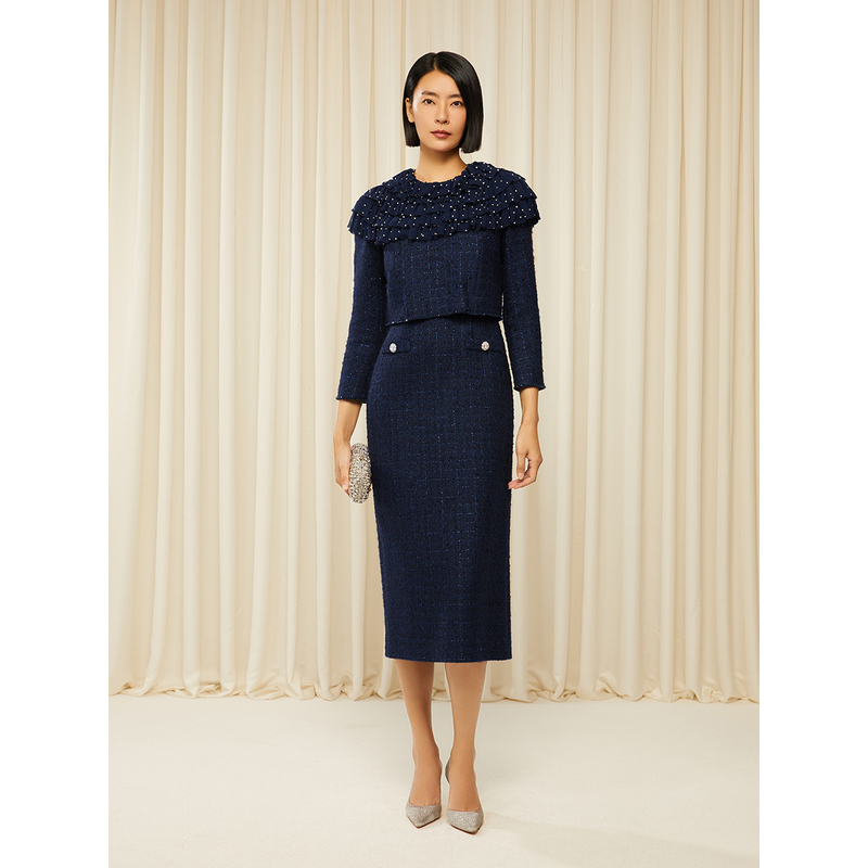 Song of Song歌中歌粗花呢荷叶边假领设计连衣裙5C33505760