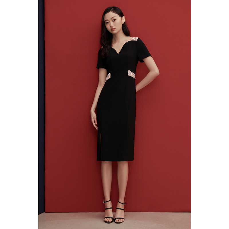 Song of Song/歌中歌小个子法式黑色名媛夏季a字连衣裙5C31205620