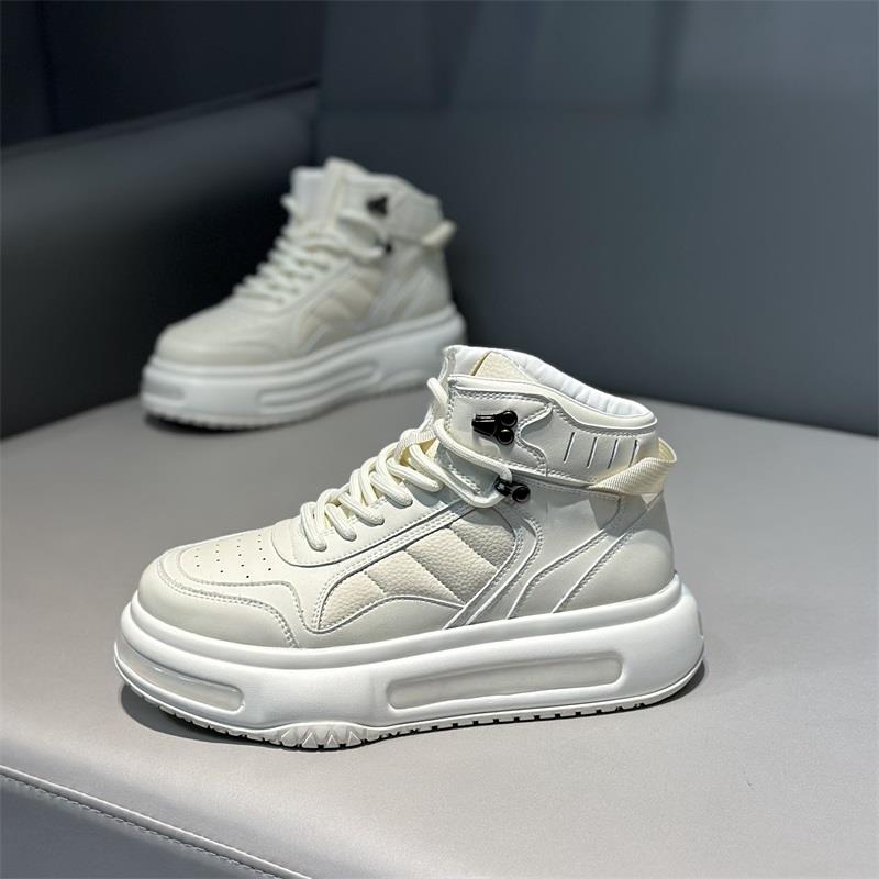 潮牌男鞋冬季新款高筒皮面舒适气垫休闲软底增高韩版加绒保暖男鞋