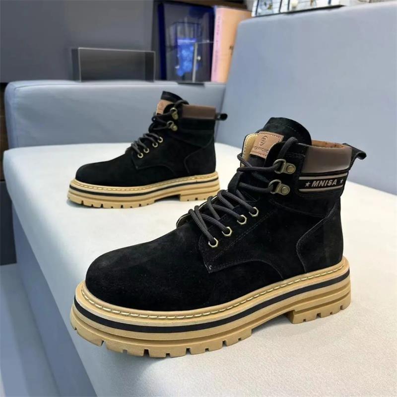 2023秋冬时尚新款保暖马丁靴舒适单棉加绒靴子厚底增高磨砂靴子男