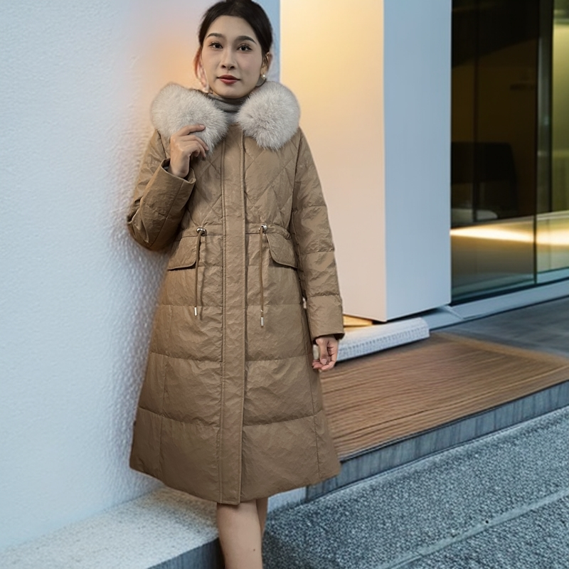 2024冬装新款韩版修身加厚真皮羽绒服女中长款绵羊皮外套