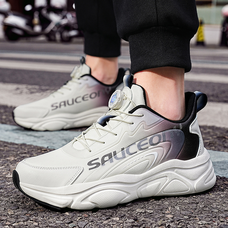 特大码旋转扣男鞋47秋冬季皮面运动鞋46加绒加宽青少年跑步男鞋45