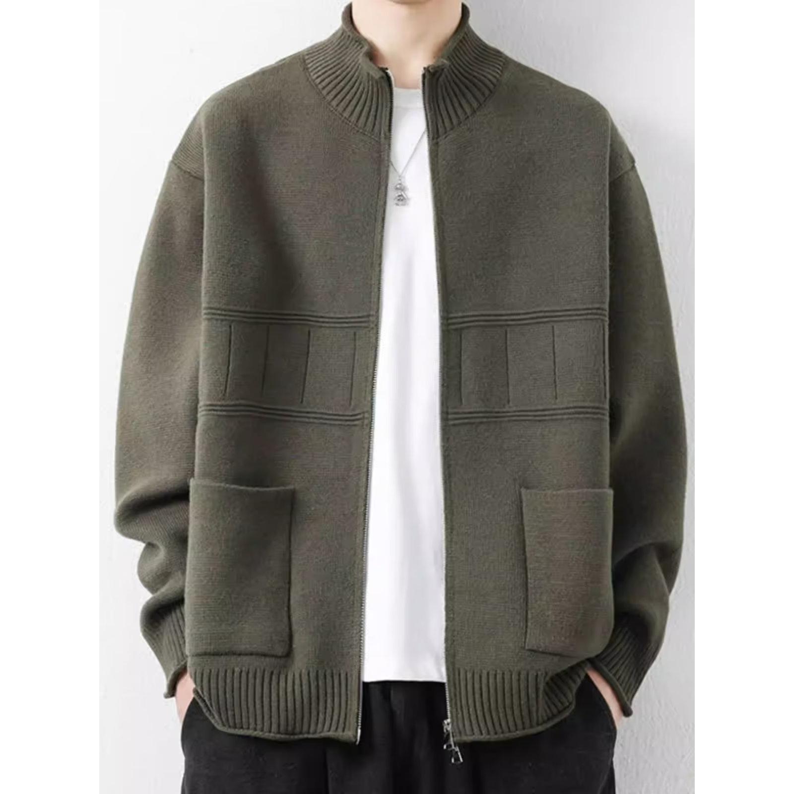 2024秋冬新款口袋开衫时尚休闲冬季打底加厚立领秋季男爆款2023