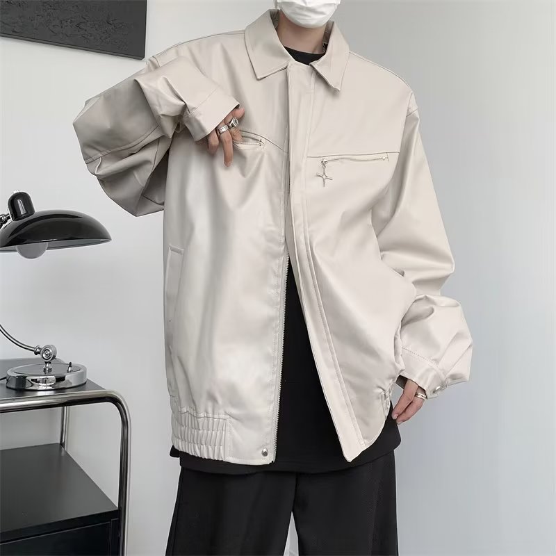 美式复古短款垫肩皮衣春季潮流皮夹克爸爸立领新款爆款外套飞行员