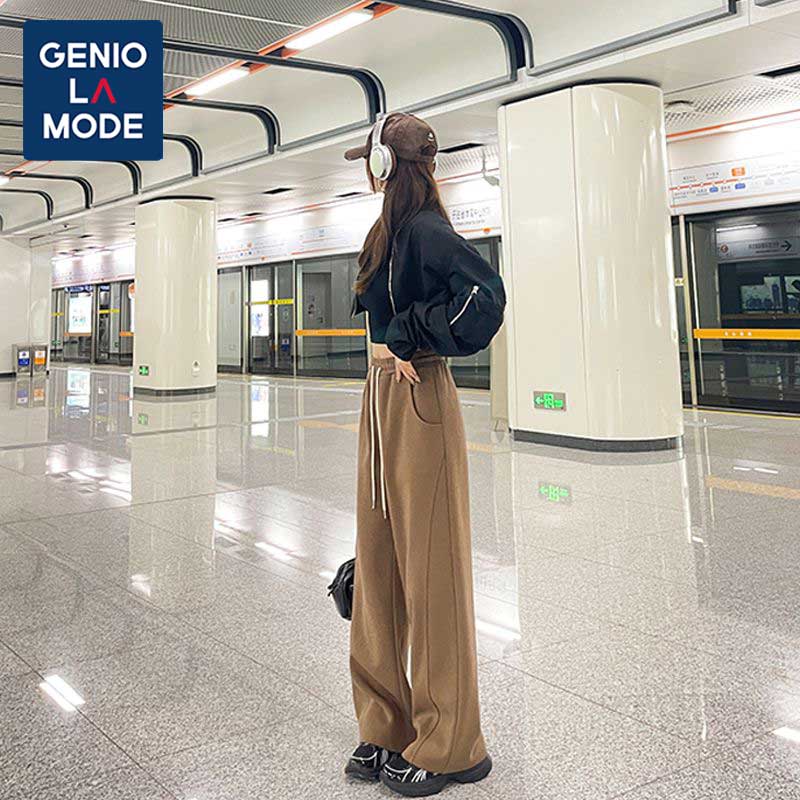 GENIO LAMODE学生高腰直筒裤女2025垂感宽松通勤风收腰微弹显瘦裤