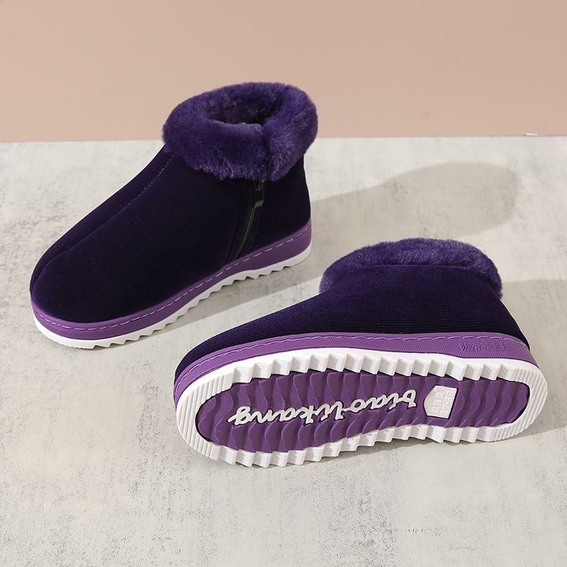 冬季加绒加厚外穿包跟保暖棉鞋老人家居鞋平底防滑防寒手工棉鞋