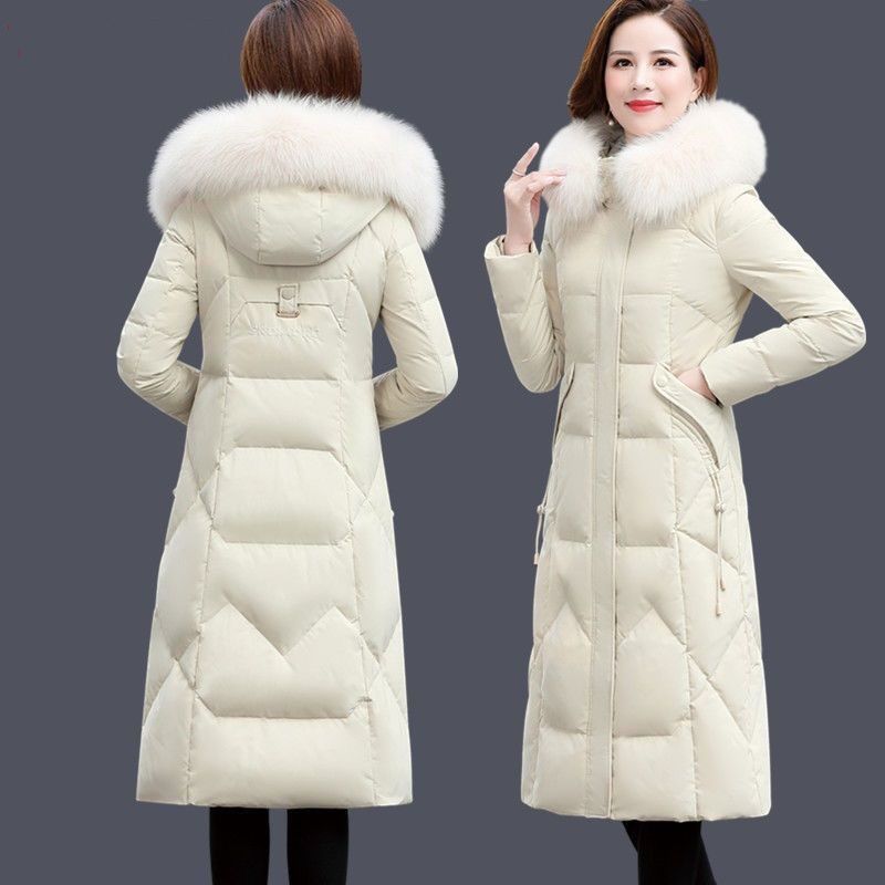 波司登高端女装羽绒服冬季纯色长款过膝加厚韩版修身显瘦连帽女装