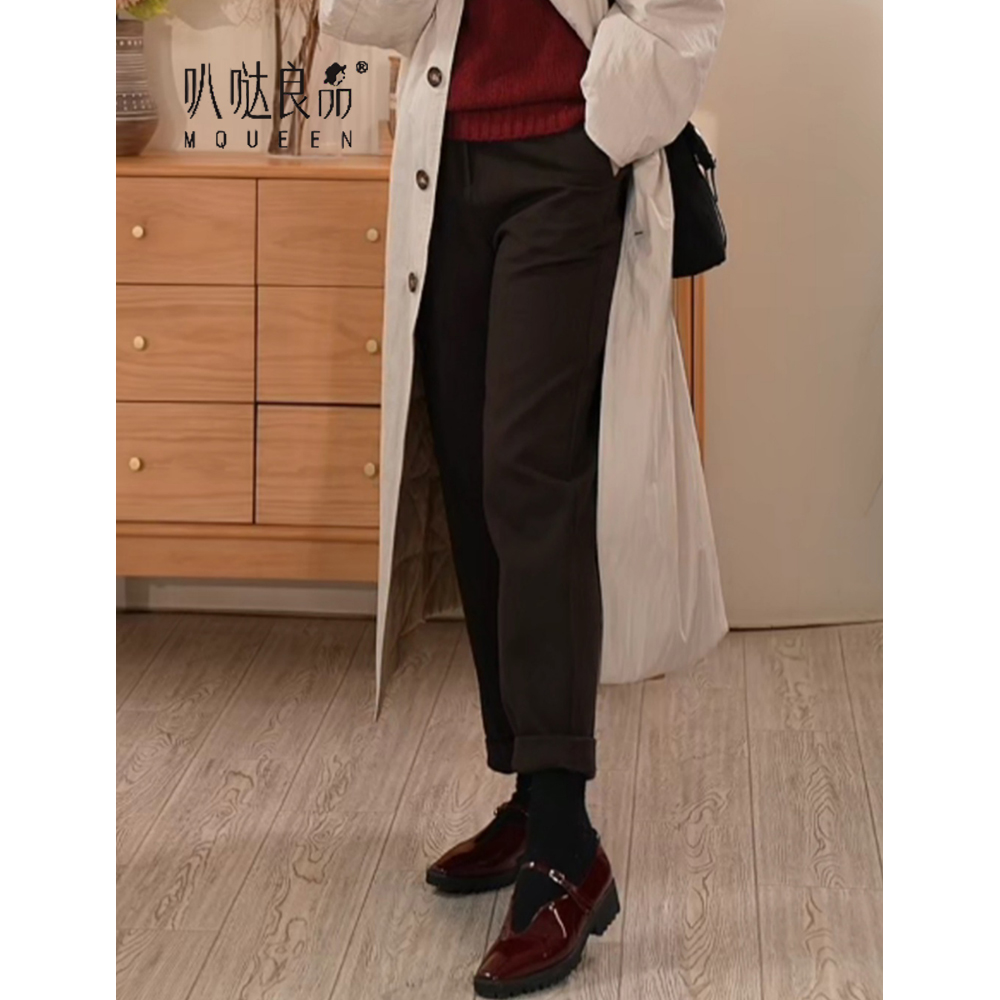 T【叭哒不惑】阴影 气质通勤宽松休闲显瘦高腰直筒裤子女秋冬