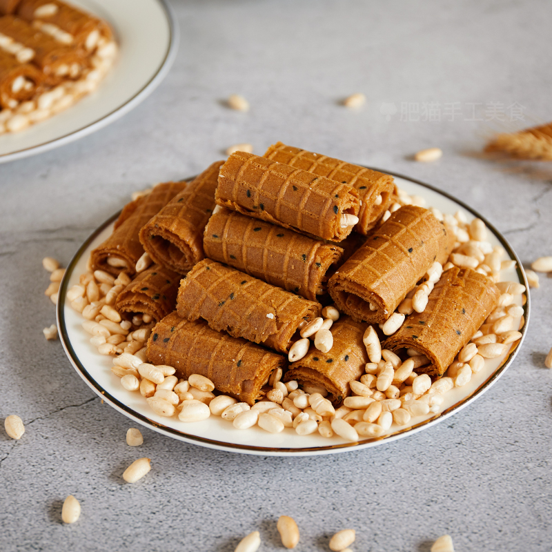 肥猫红糖烤卷蛋卷酥脆老式手工黑芝麻饼干解馋300g
