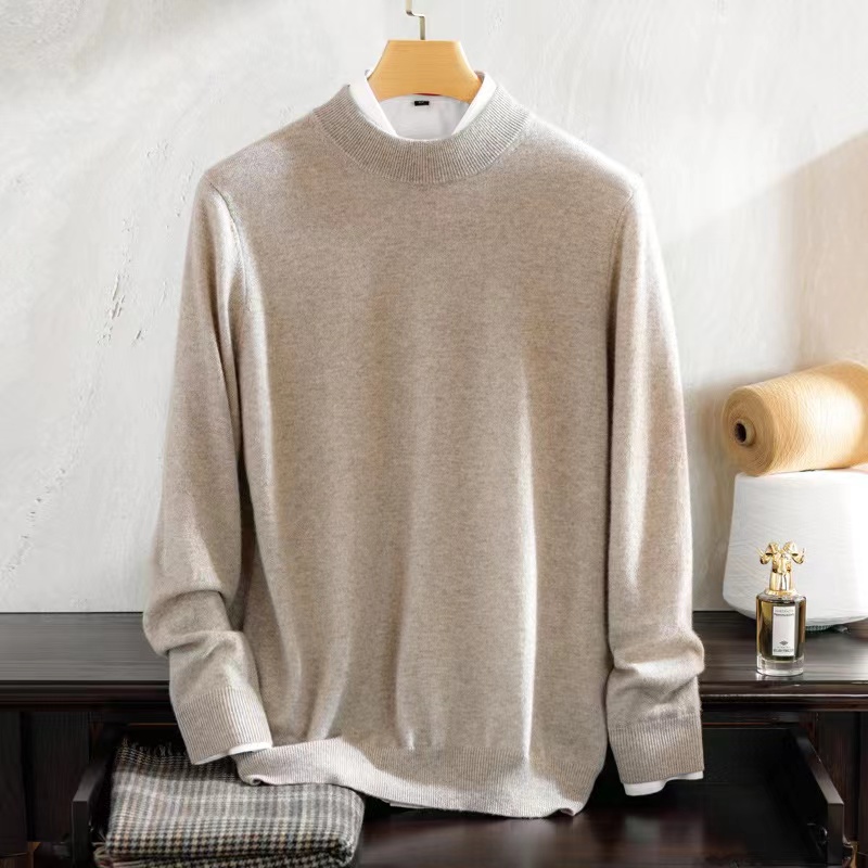 半高领男士羊绒衫长袖百搭秋冬款纯色时尚针织打底