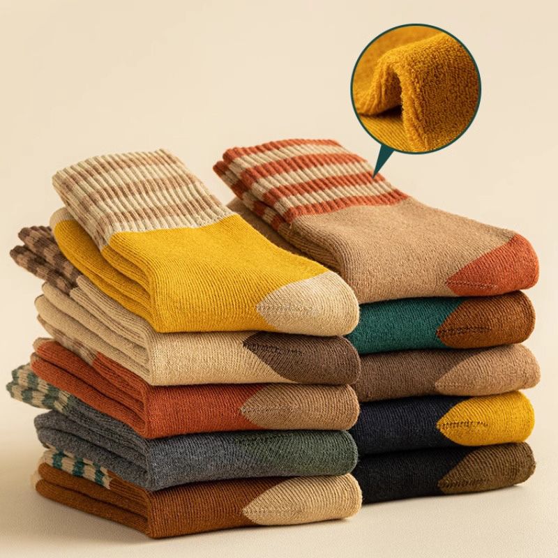 【秋冬必备】8双2025新款女士中筒袜冬季保暖加绒加厚毛圈袜