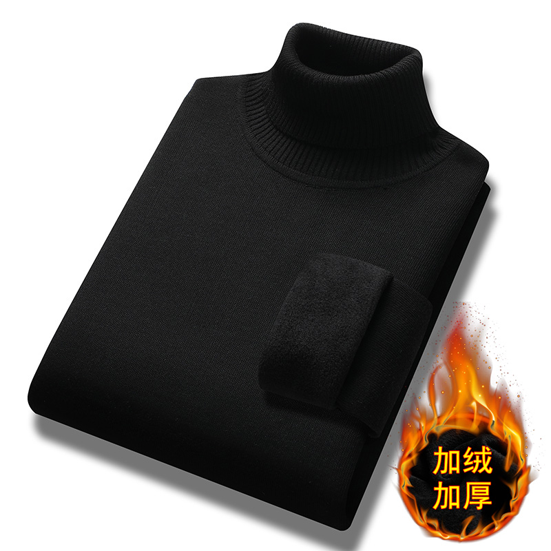 保罗周末秋冬季加绒套头毛衣新款男宽松加厚高领毛线衣打底针织衫