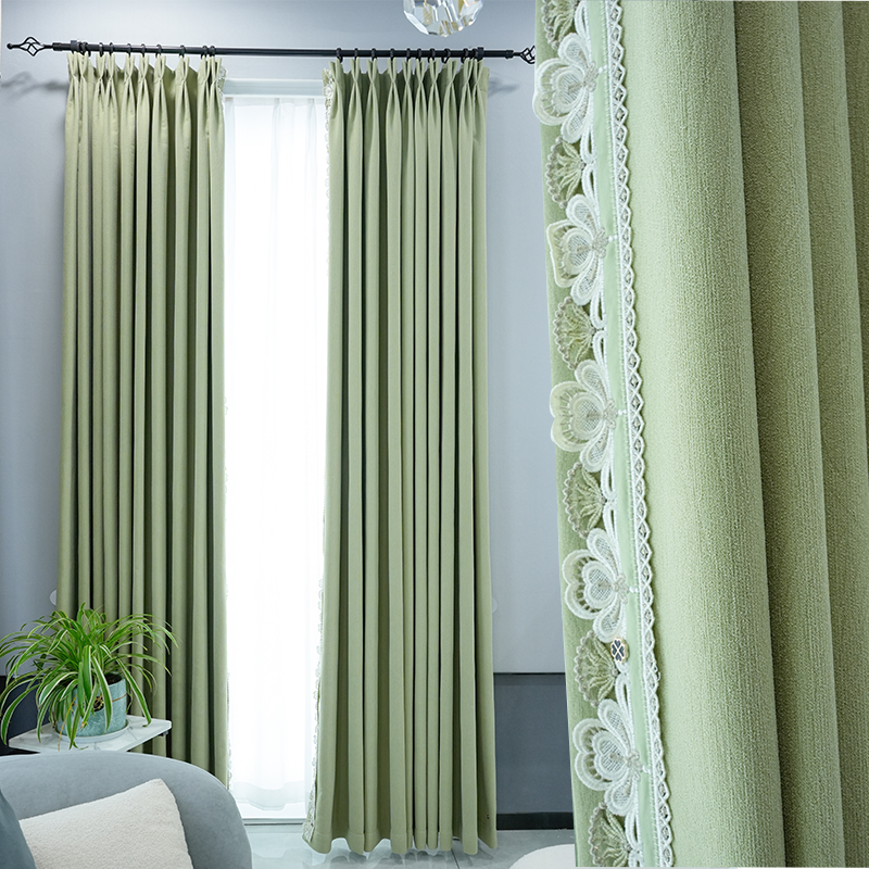 高品质纯色遮光雪尼尔现代简约客厅卧室多色拼接涤纶混纺窗帘定制