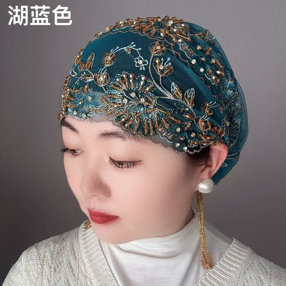 刺绣流苏双层手工帽子时尚洋气包头帽重工设计