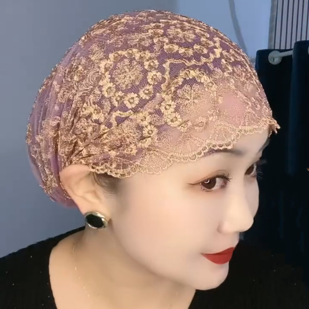 回族妈妈奶奶帽双层刺绣新花型头巾家常小帽防风遮发小帽纱巾帽子