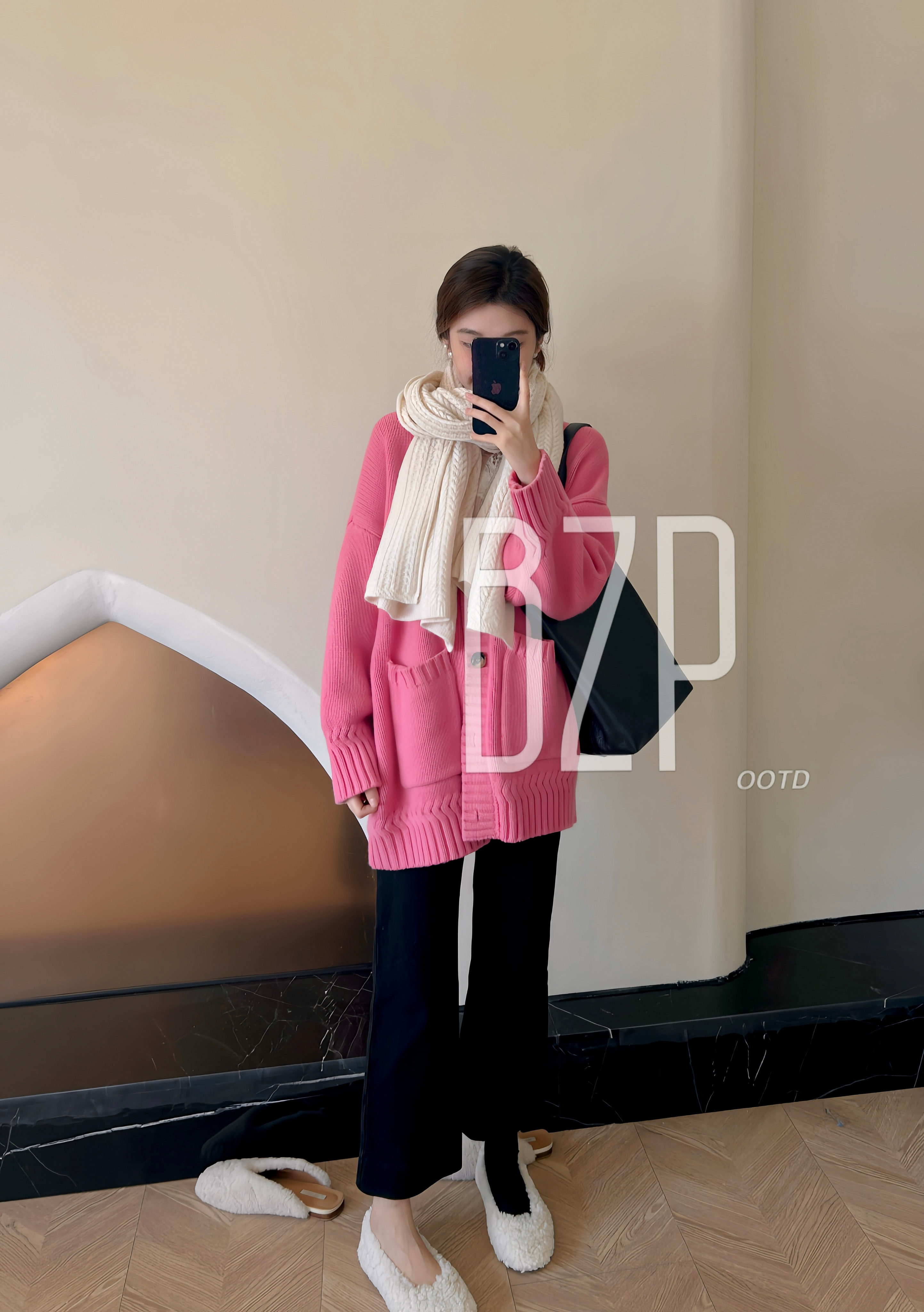 【微糖玛奇朵】温柔慵懒风100羊毛玫粉系V领口袋单排长袖亲肤毛织衫