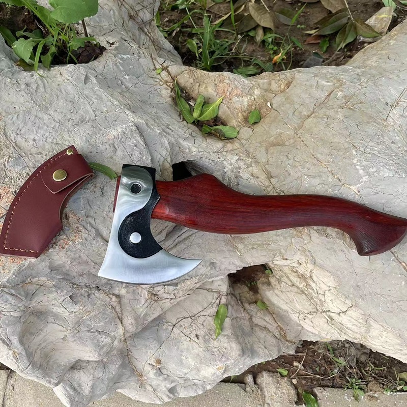 太极斧65锰钢锻打斧头缅甸花梨木柄把玩盘完露营斧高温淬火回火斧
