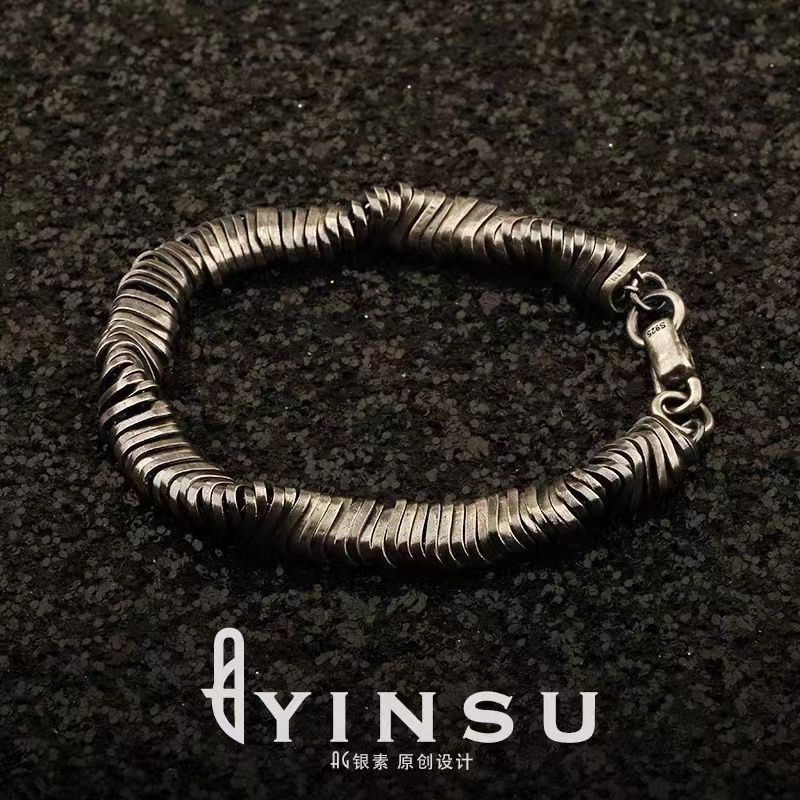铜合金手链 手链男士潮扭曲复古嘻哈个性中性暗黑先锋做旧风格