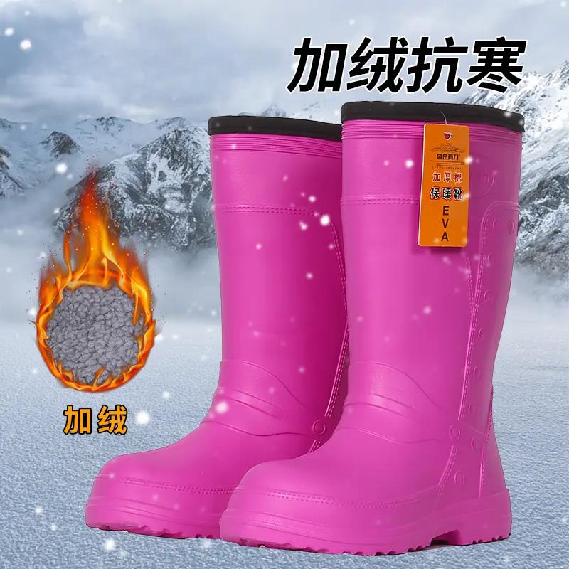 冬季加绒雨鞋女时尚中筒雨靴超轻泡沫防滑户外加厚水鞋厚底保暖靴
