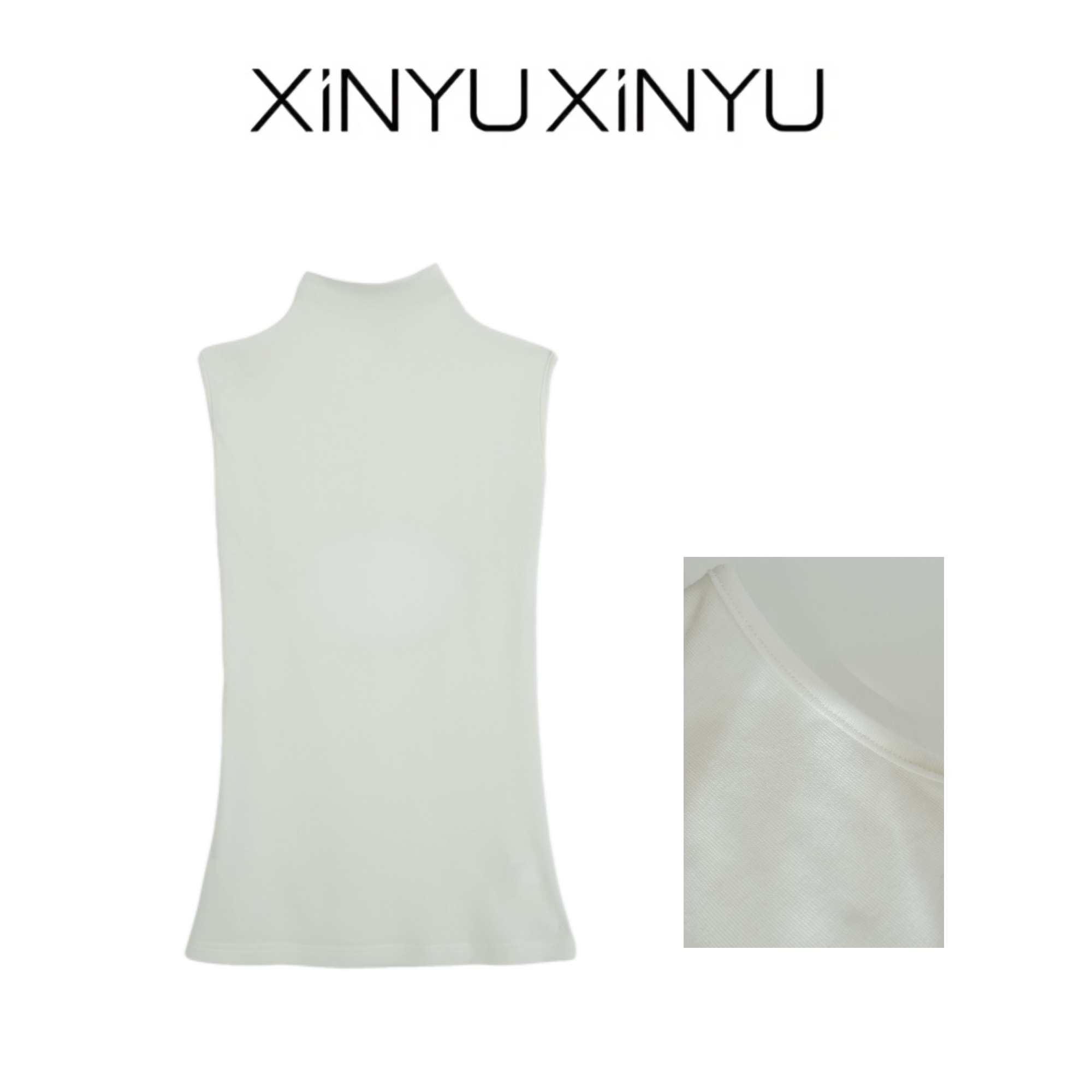 XINYU/芯与『方寸』后背镂空无袖半高领打底背心 461012 通勤 气质