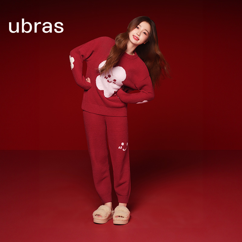ubras【有钱花】虞书欣永夜星河凌妙妙同系列半边绒家居服红色