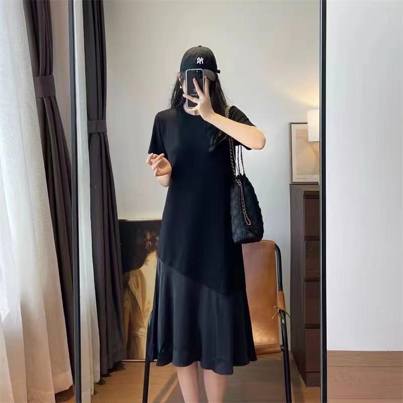 衣姐家中长款鱼尾连衣裙女气质拼接小黑裙显瘦休闲裙子FN-686