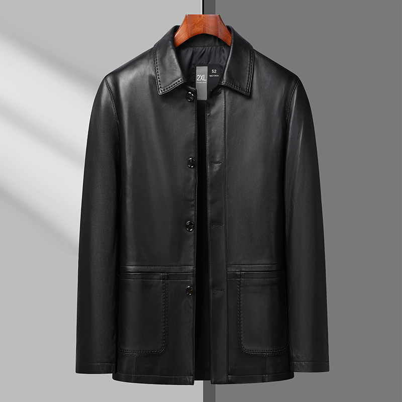 【W.TALL轻奢大码】A-男士大码男装高档真皮商务翻领小羊皮皮衣