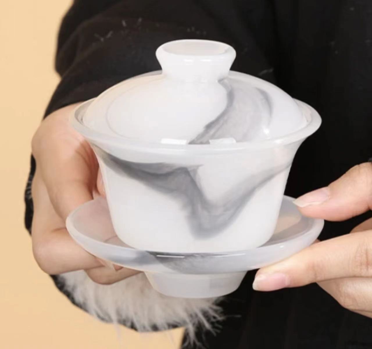 琉璃泼墨三才盖碗带两杯2314