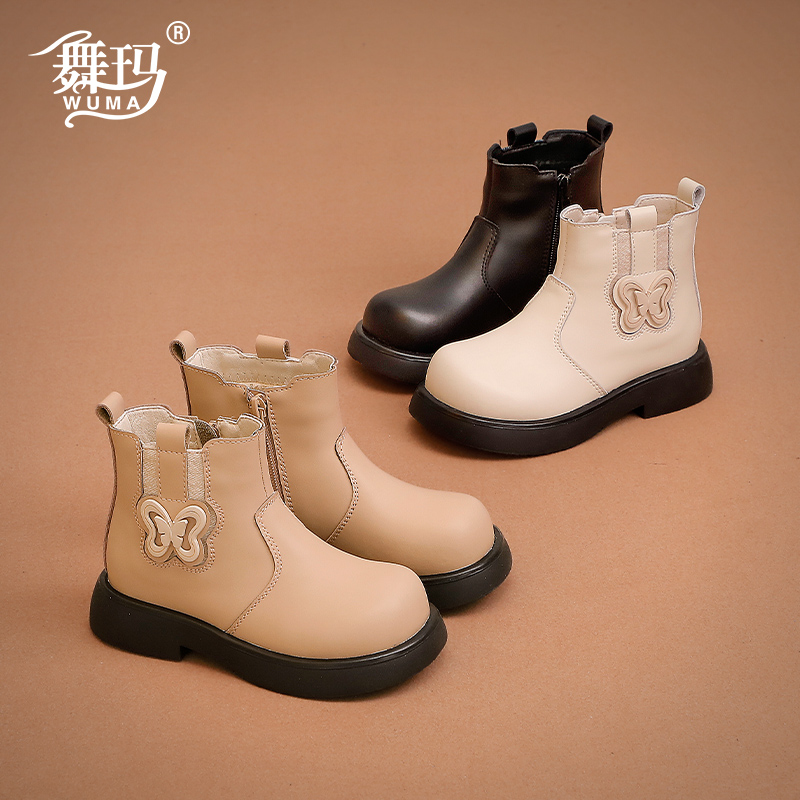 234290女童鞋子儿童马丁靴2023新款冬季宝宝加绒公主冬款短靴