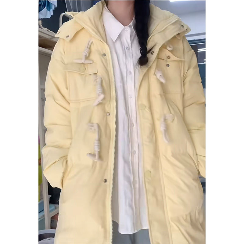 羽绒羽绒服女中长款2023年新款加厚韩版宽松牛角扣时尚冬季外套潮