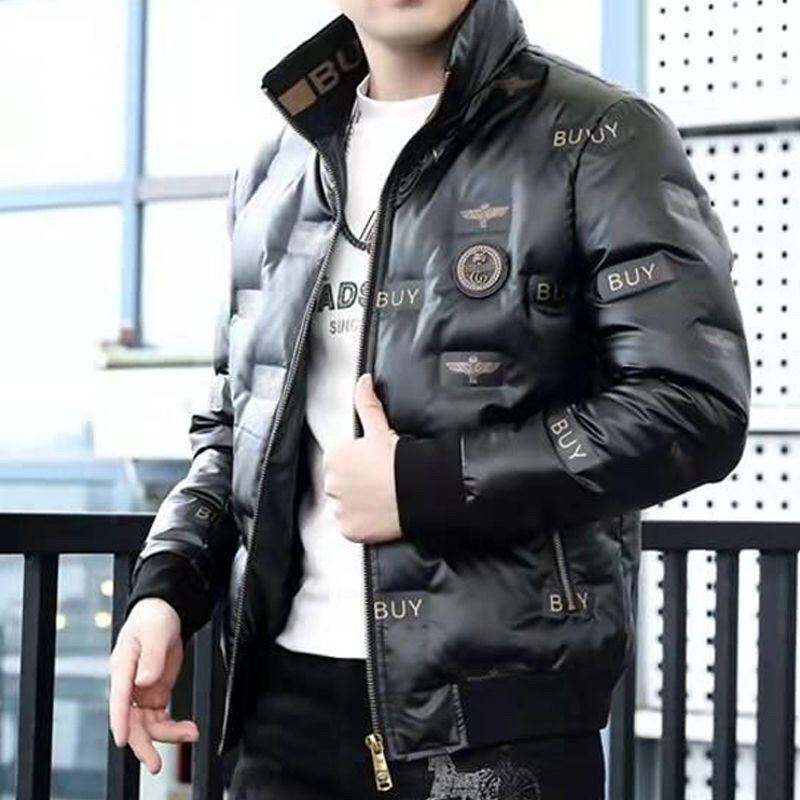 亮面羽绒服男士欧品免洗豹子头皮标网红爆款立领冬装痞帅厚外套男