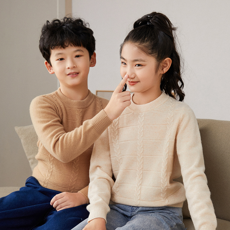 新款男童毛衣秋冬款儿童羊毛衫洋气韩版中大童圆领加厚女童羊毛衫