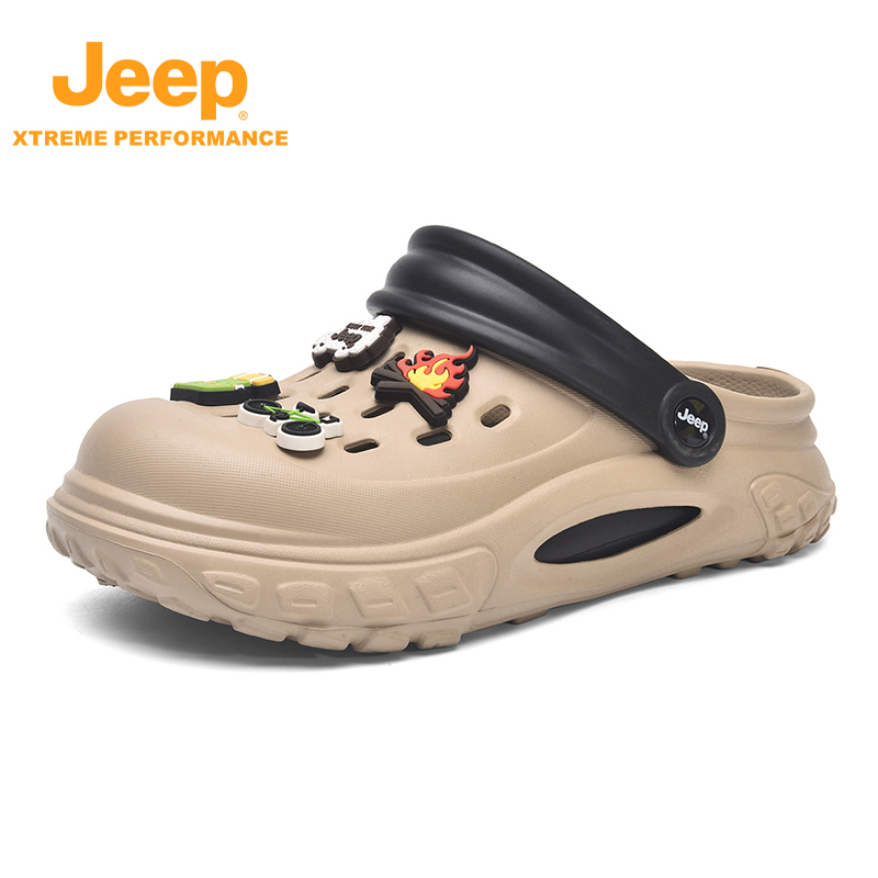 JEEP/吉普夏季情侣休闲户外包头拖鞋情侣软底透气洞洞鞋防滑凉拖 