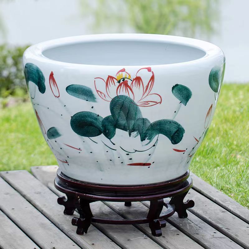 景德镇青花陶瓷缸养乌鱼养龟缸客厅阳台庭院种荷花睡莲碗莲铜钱草
