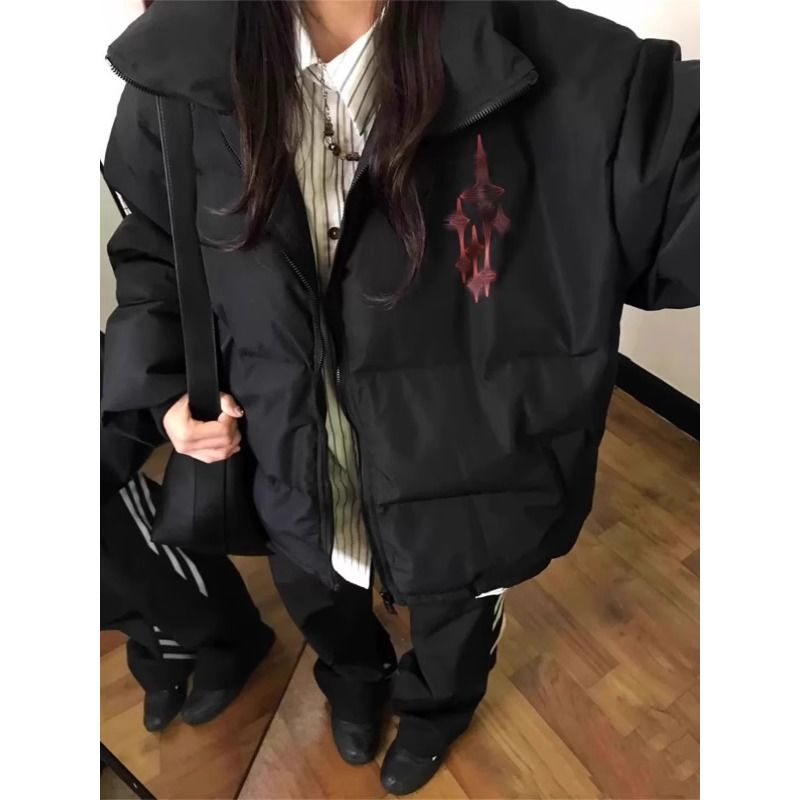 雅鹿美式复古羽绒服女2023冬季新款国潮立领加厚面包服宽松休闲棉
